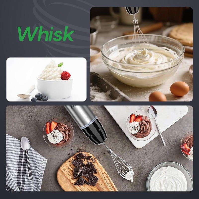 Fresko Immersion Blender Handheld, 4-in-1 Stainless Steel Hand Electric Stick Mixer with 12-Speeds & Turbo Mode, Powerful 500W Emulsion Blender with Beaker, Chopper & Whisk - Image 5